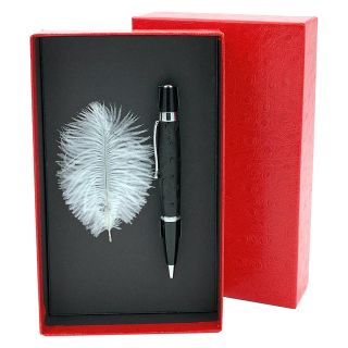 Kugelschreiber mit echtem Straußenleder belegt - Farbe schwarz