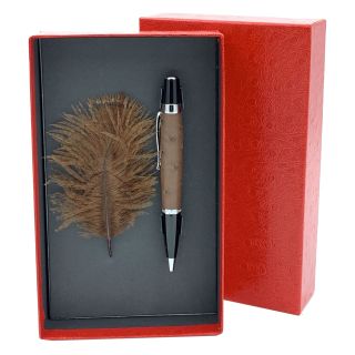 Kugelschreiber mit echtem Straußenleder belegt - Farbe dunkelbraun